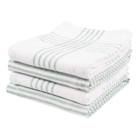 Striped White and Green Kitchen Towels - Picture 3 of 3